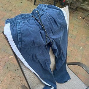 Blue pants with white stripe